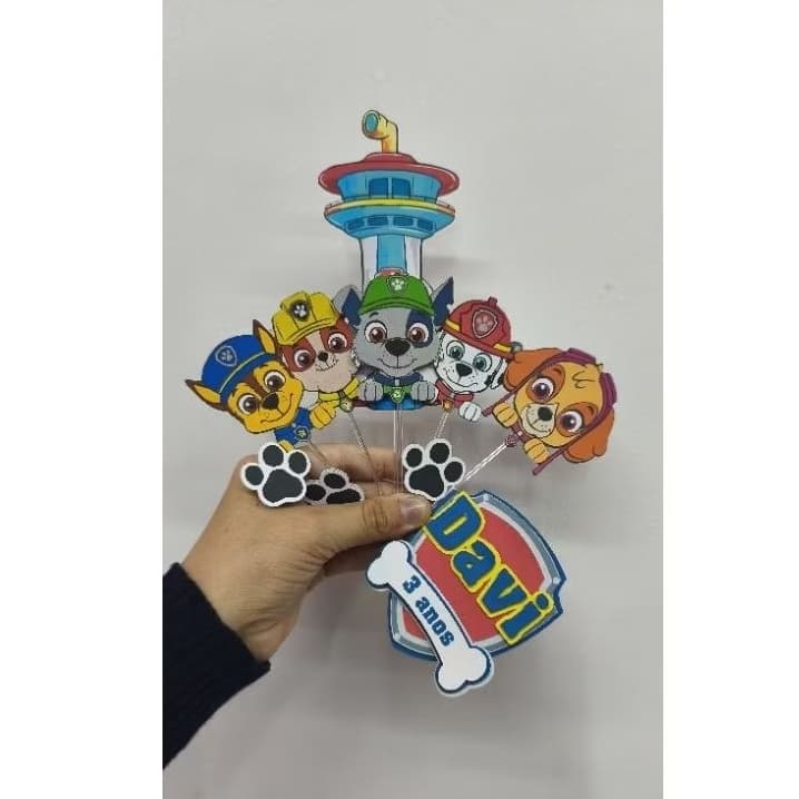 Topo de Bolo Patrulha Canina Personalizado com Nome e Idade