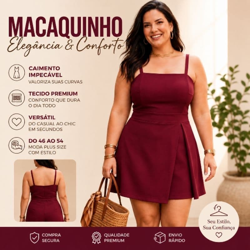 Vestido Macaquinho Shorts Saia Feminino Plus Size