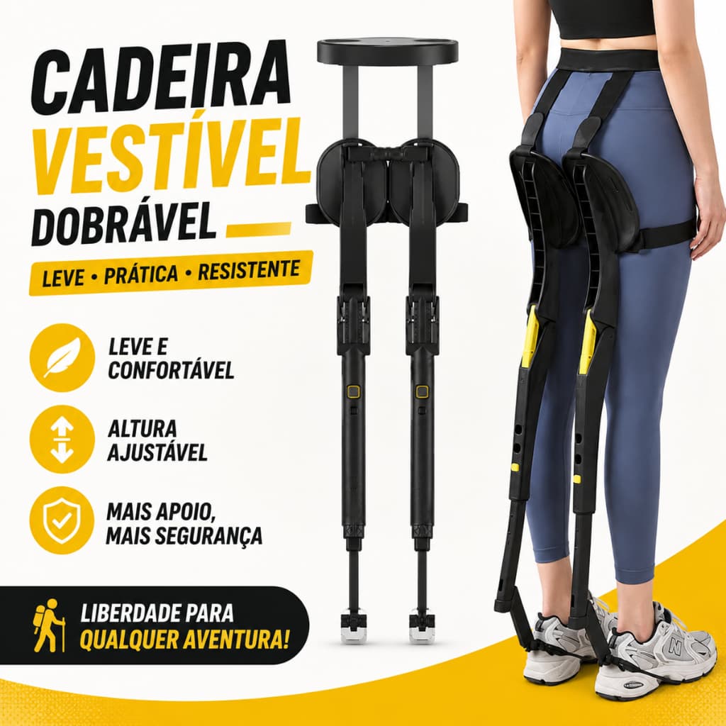 Cadeira Portátil Vestível Para Esportes Ao Ar Livre Assento Ajustável Dobrável Confortável Outdoor