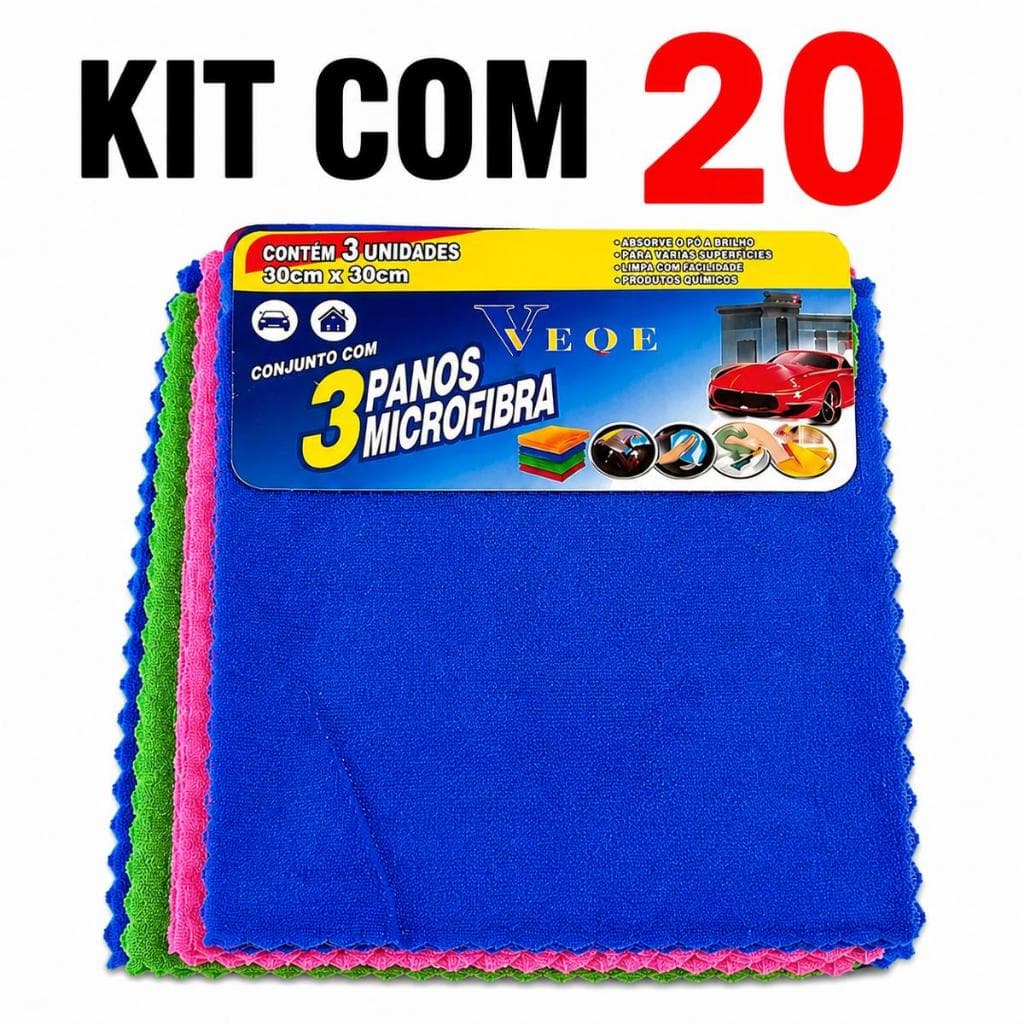 KIT 20 Flanelas Microfibra Limpeza Extrema Multiuso Pia Vidro Carro Premium Sortidos