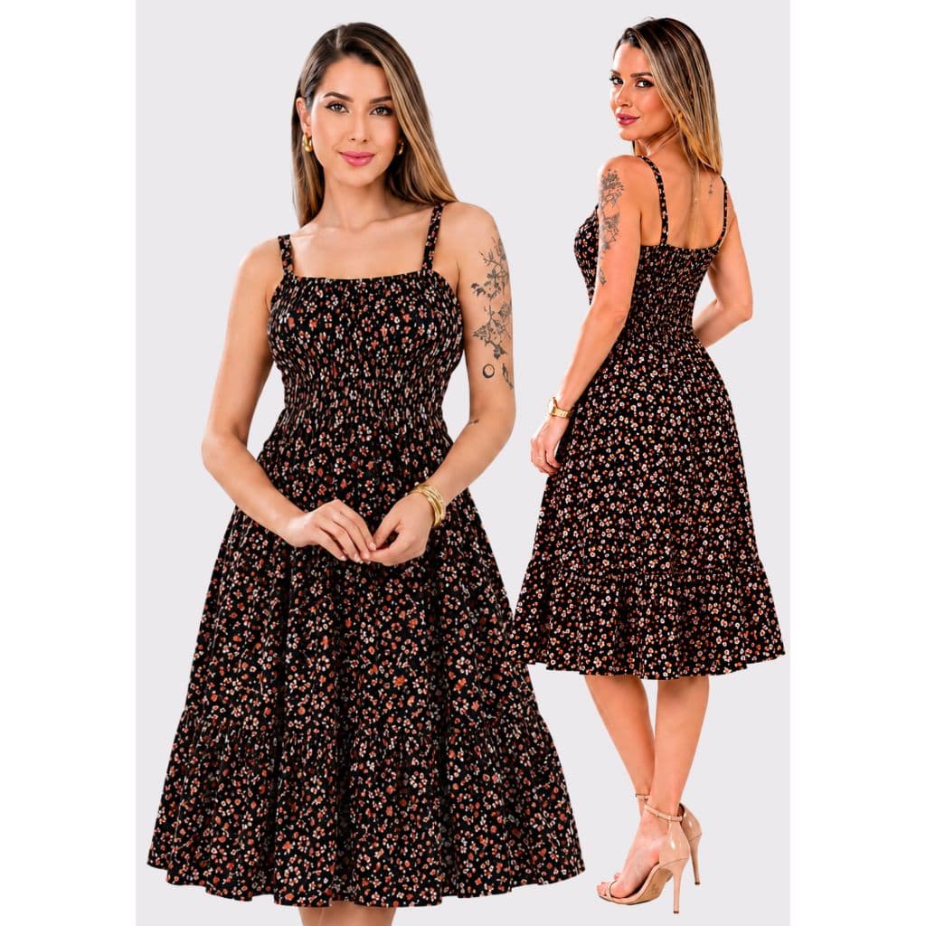 Vestido Viscose Alça Regular   Feminino Soltinho Leve Casual Moda Verão Confortável