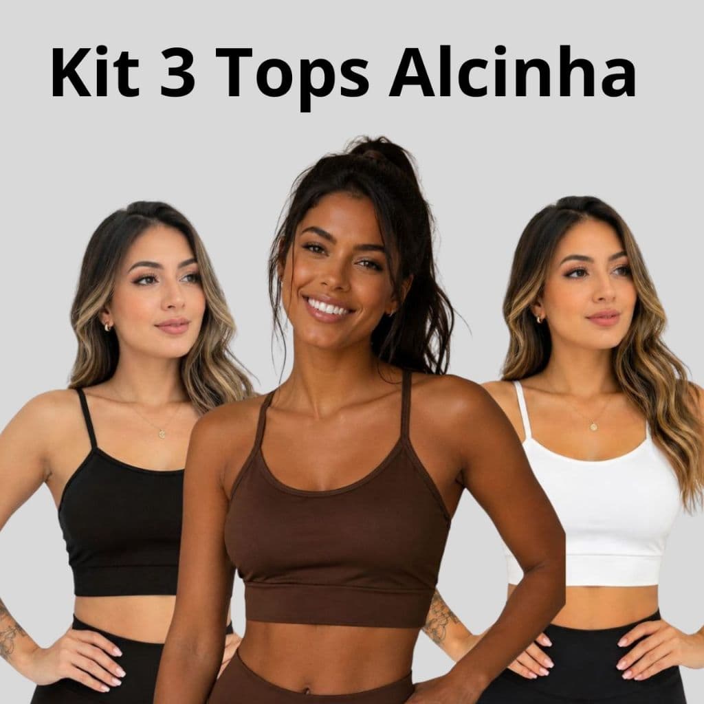 kIT 3 Top de Alcinha Fitness Com Bojo Removível Suplex Liso Para Academia Preço Atacado