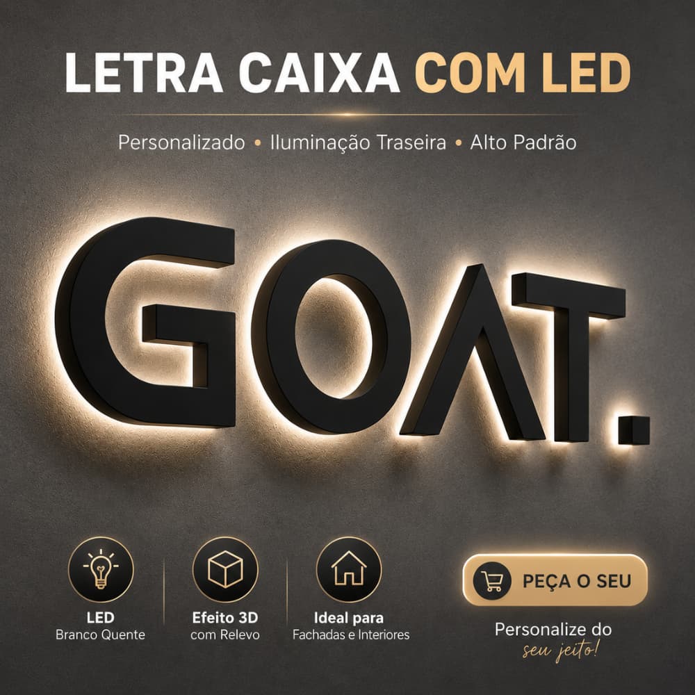 LETRA PARA FACHADA, LETRA PERSONALIZADA, LETRAS COM 45CM, EM AÇO GALVANIZADO, PROJETO GOAT