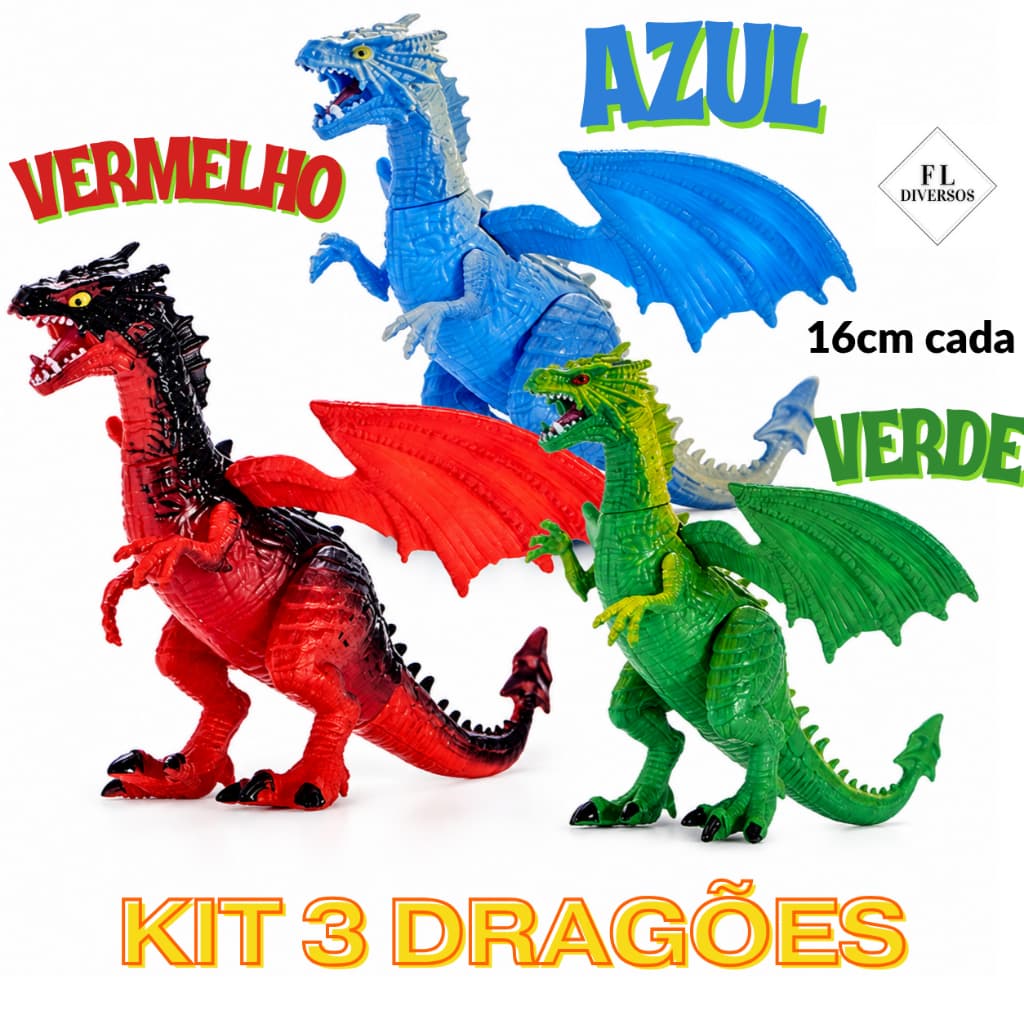 Kit Brinquedo Dragão Articulado Mundo Medieval Membros Flexíveis