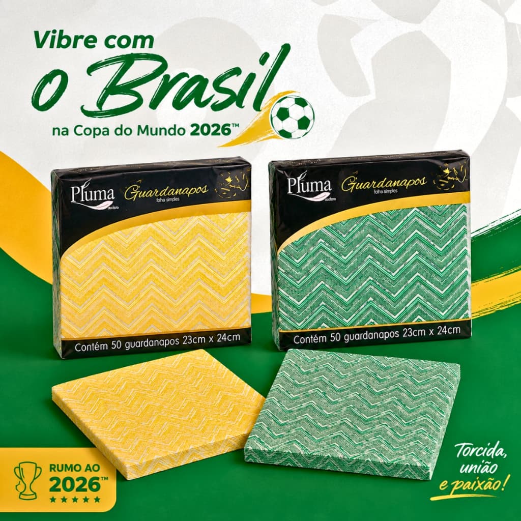 100 Guardanapo Papel Verde Amarelo 23x24 Copa Brasil Futebol Zigzag Chevron Estampado