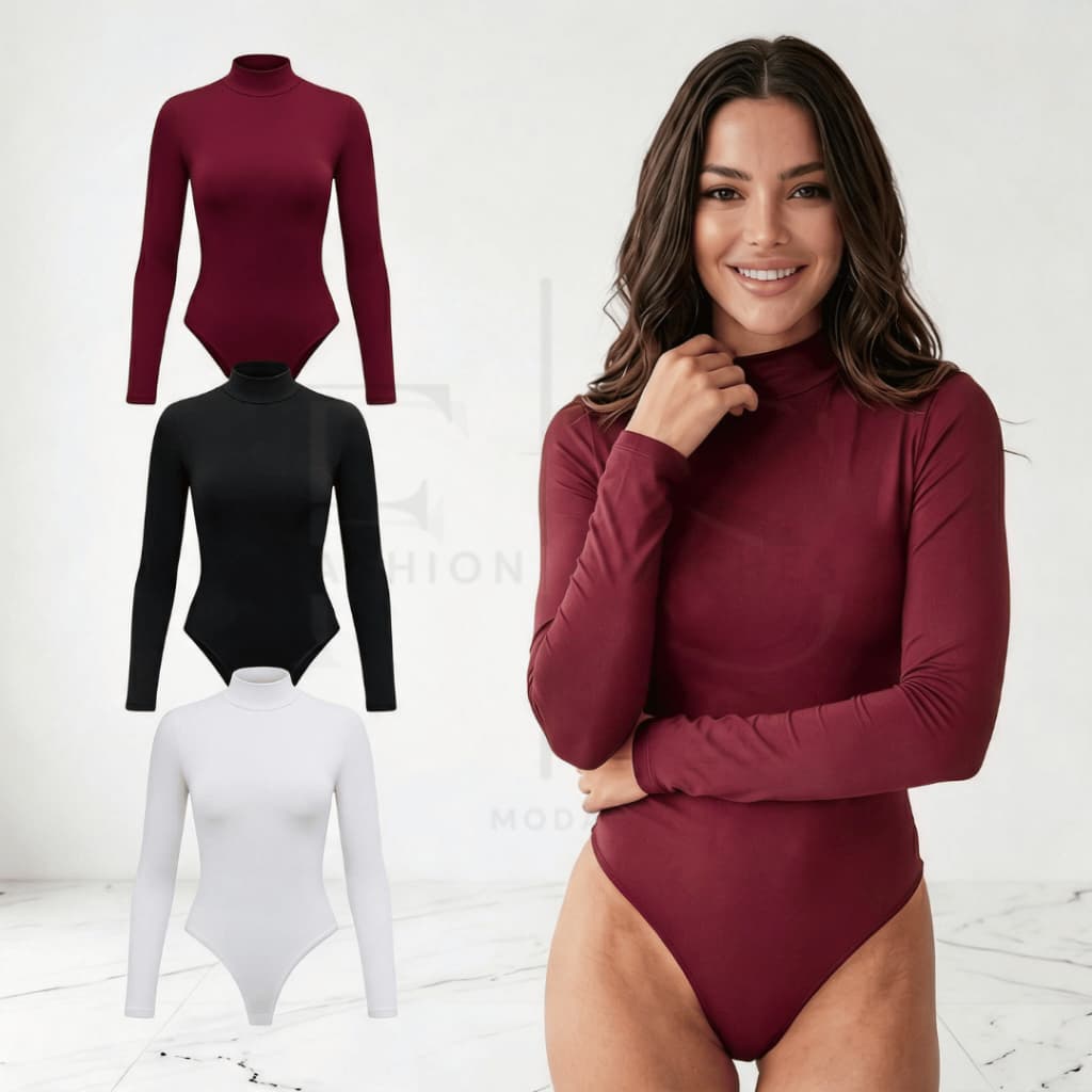 KIT Body Feminino Suplex manga longa gola alta Cacharrel Segunda Pele Premium Moda Bory Inverno