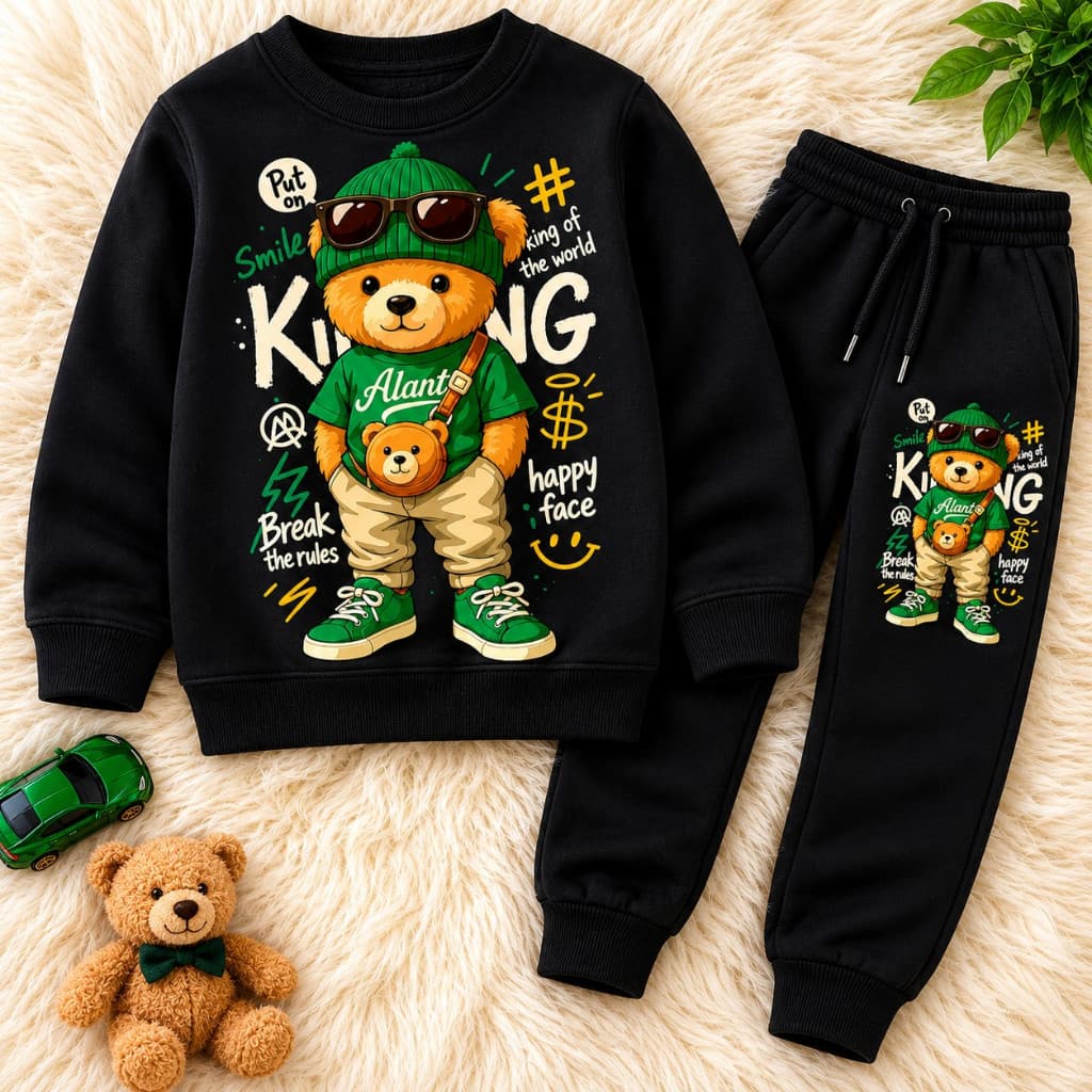 Conjunto Moletom Blusa e Calça de Frio Quentinho Infantil Menino Estampa Urso Estiloso