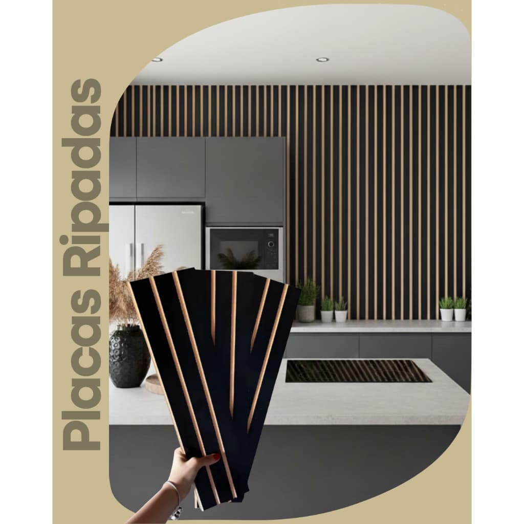 Kit 5 À 50 Placas Ripada Autocolante Madeira MDF Premium 45x10 Decorativo Sala Tv Quarto Penteadeira