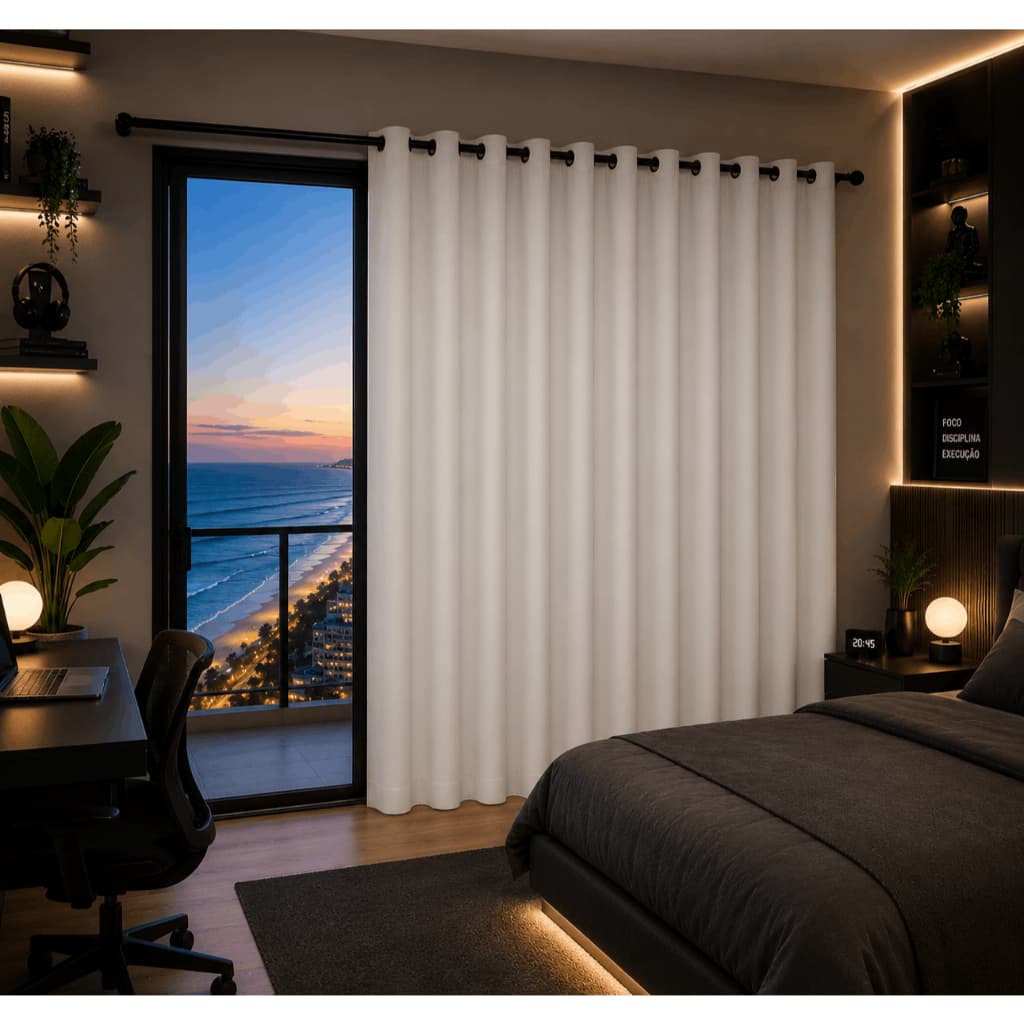 Cortina Blackout PVC 1 Folha 1,40x2,50 Com Ilhós Corta Luz Para Quarto Sala Cozinha E Porta