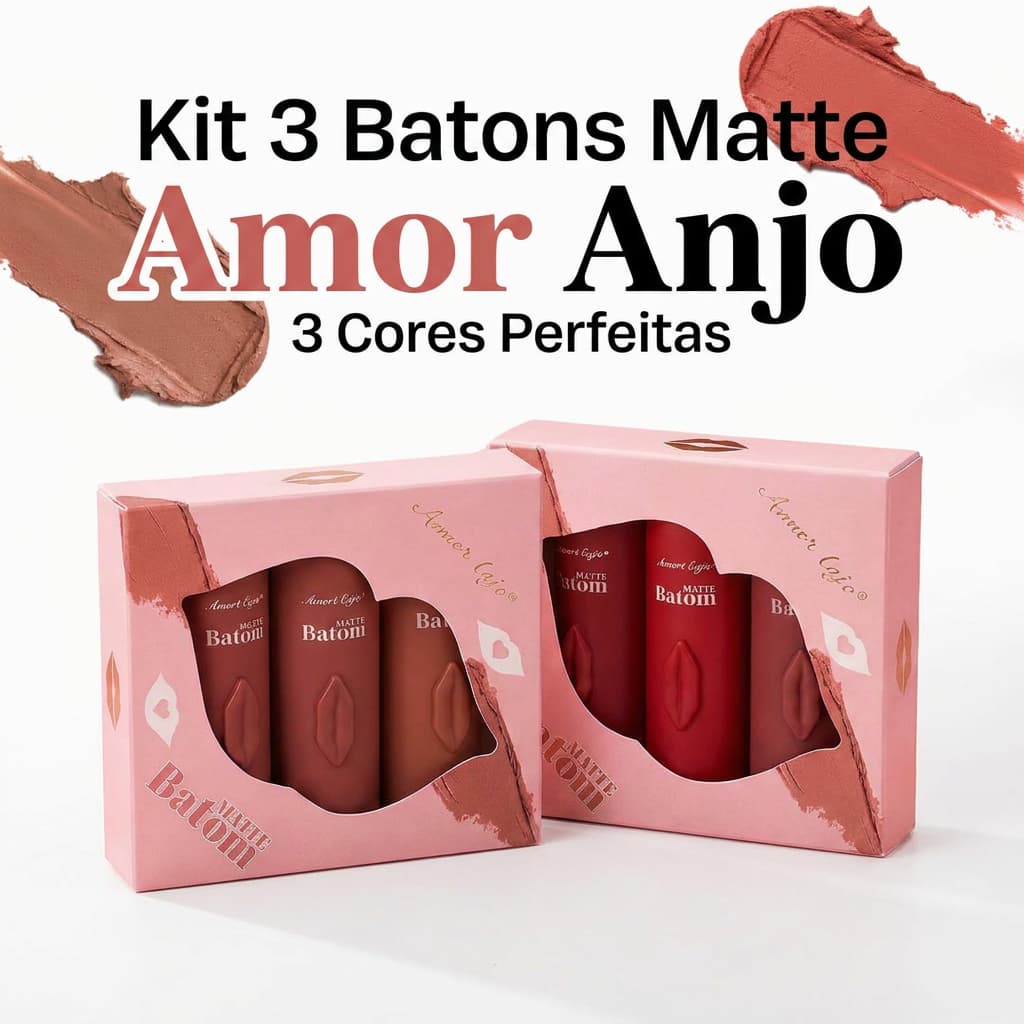 Amor Anjo Kit Batom Matte aveludado -Efeito Molhado,Toque Natural, Ótimo para Presente