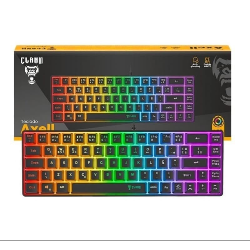 teclado gamer Clanm Axell com iluminação LED rainbow. BARATO!