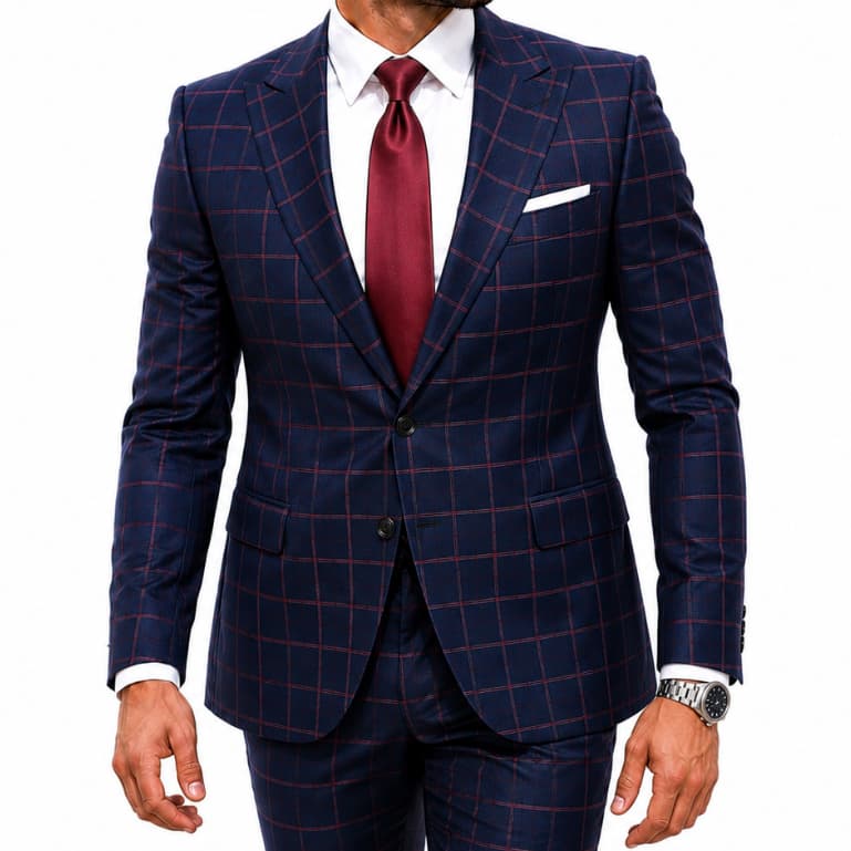 Costume Poliviscose Slim Italiano Masculino Azul Marinho Xadrez - Model Deluxe