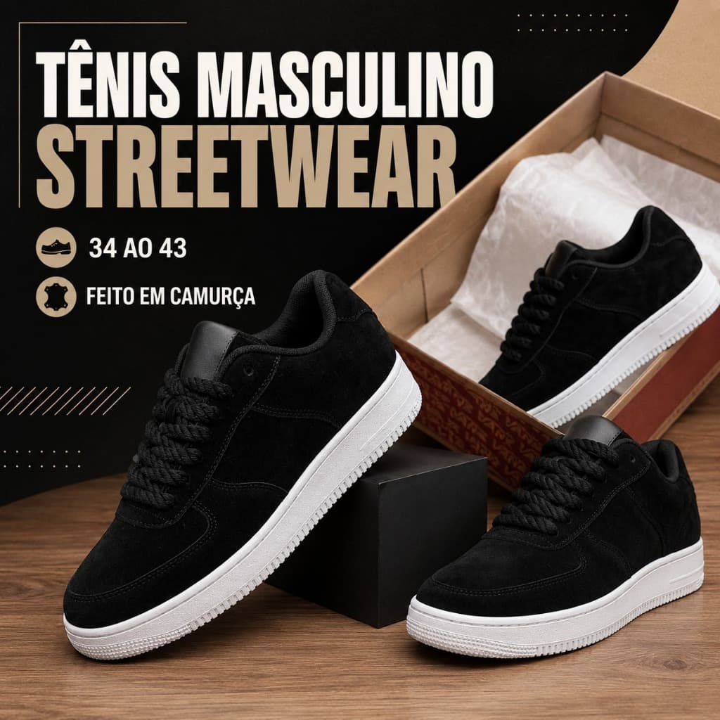 Tênis Streetwear Masculino Camurça Confortável para Academia e Corrida Promoção 34 ao 43