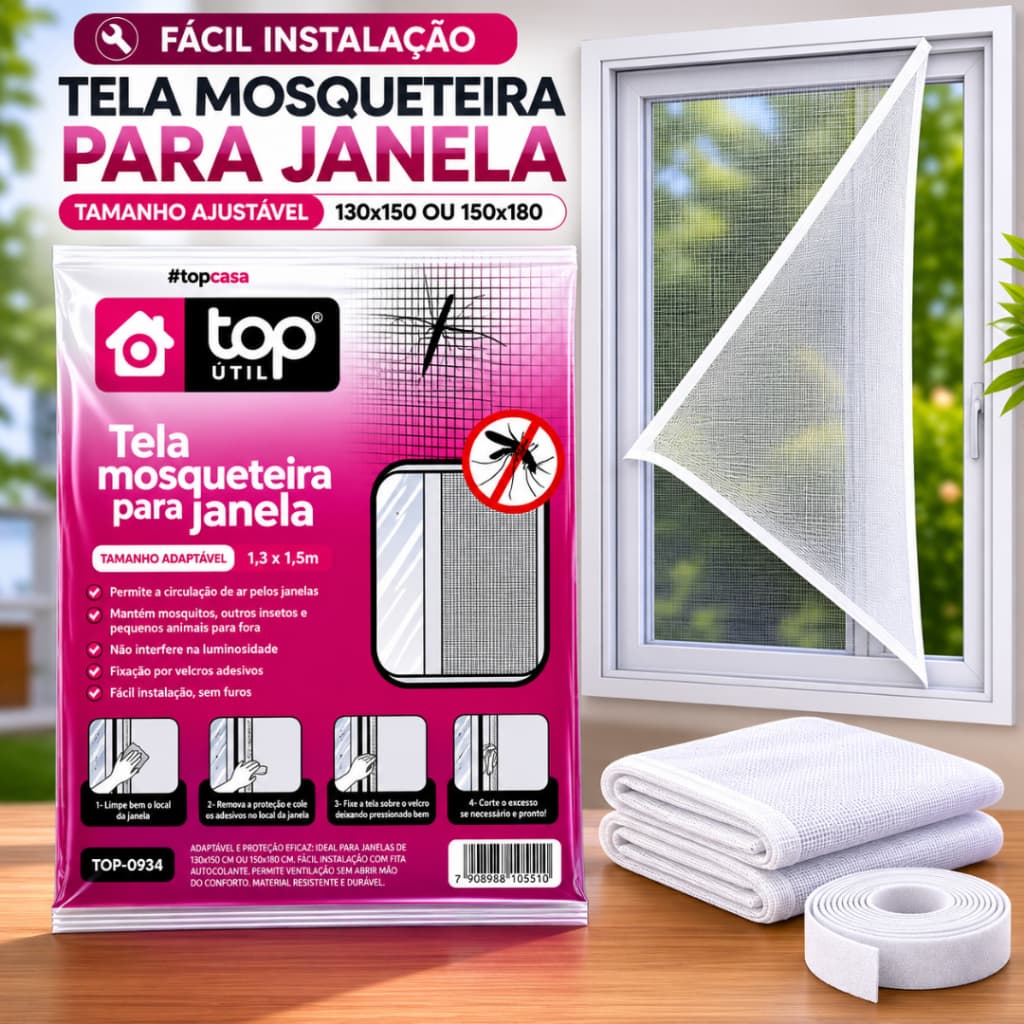 Tela Mosquiteiro com Velcro Adesivo para Janela Proteção Mosquiteira Anti Insetos Pernilongo Mosquito