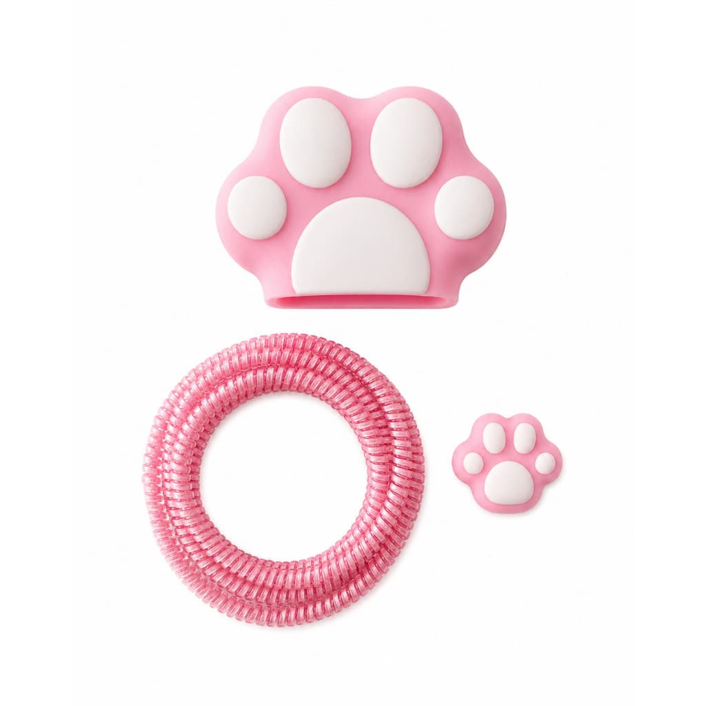 Kit Protetor de Cabo e Carregador Patinha de Gato Rosa
