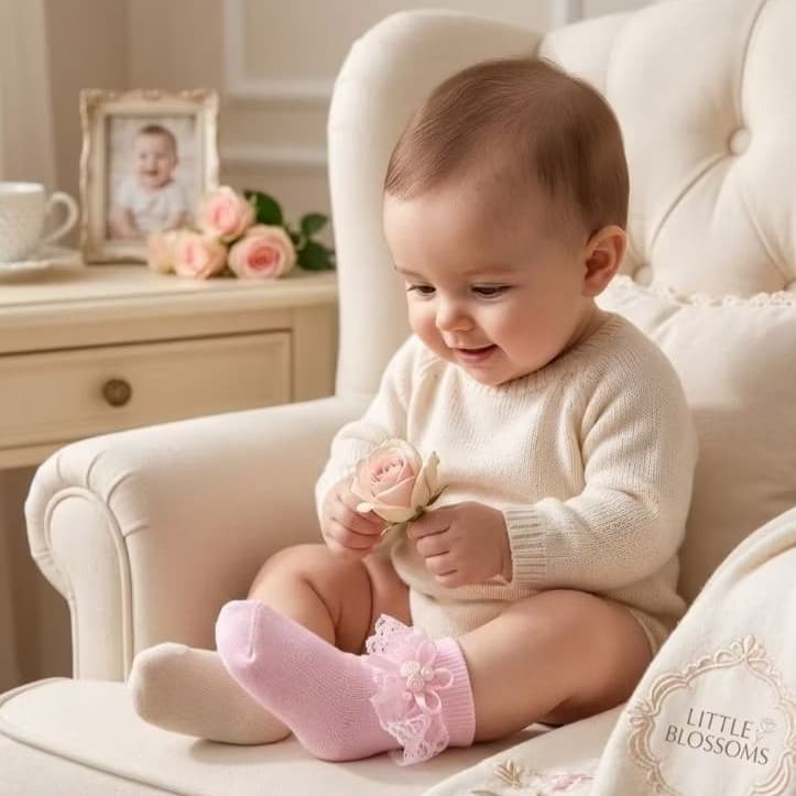 Meia com detalhes em renda, Rococó laços e apliques Artesanais infantil menina festa luxo Rn ao P.