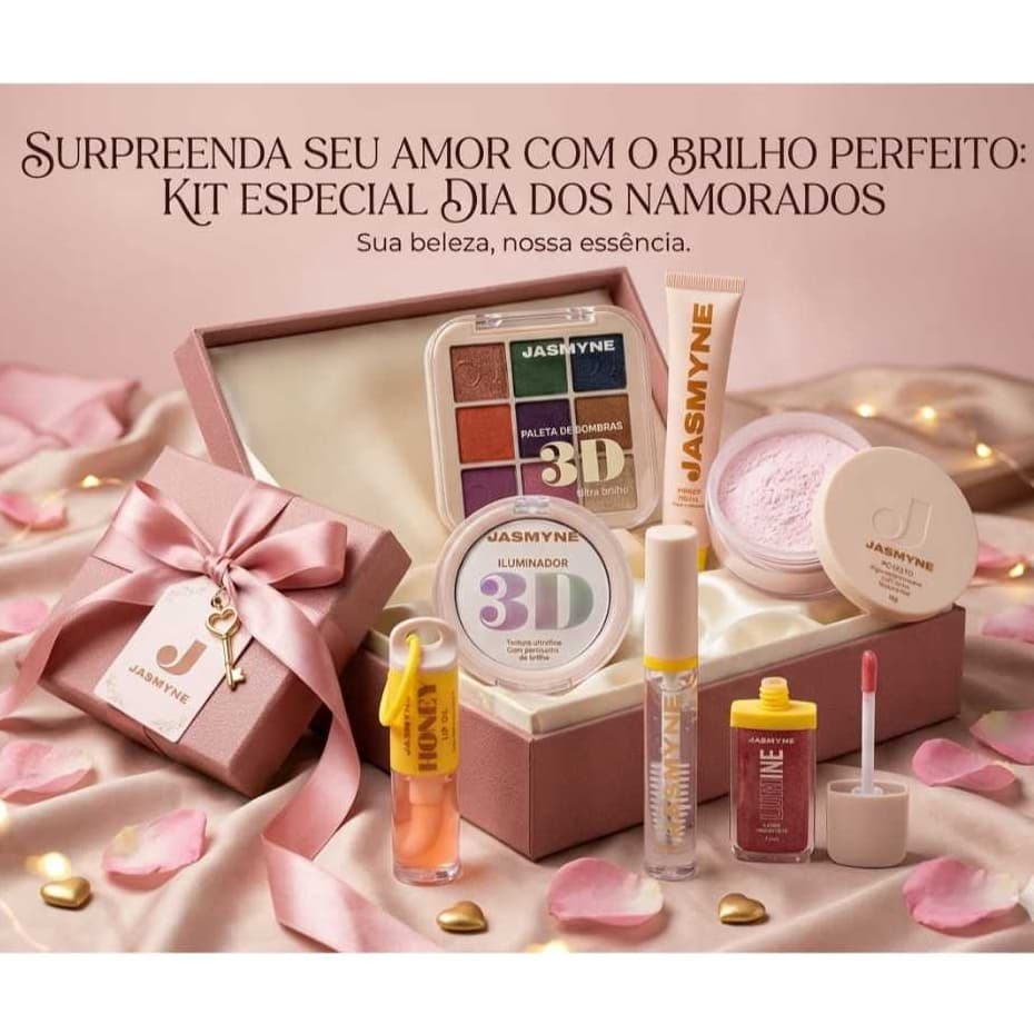 Kit Maquiagem Jasmyne Completo 7 Peças - Pele e Olhos  - Presente Dia dos Namorados