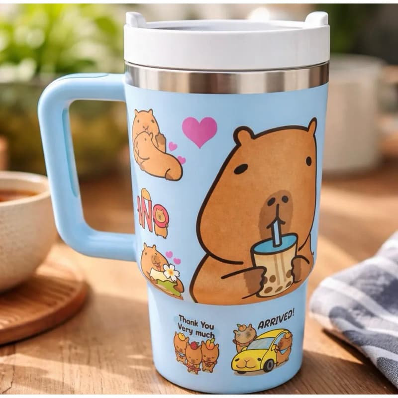 copo térmico capivara 1,2 ml com tampa alça e canudo
