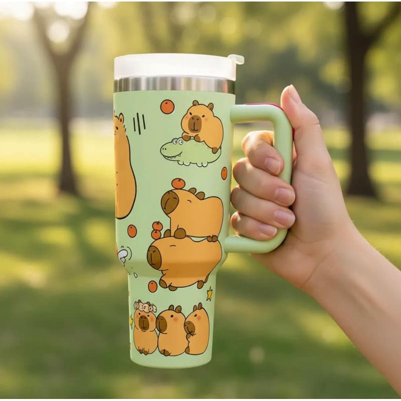 copo térmico capivara verde 1,2 ml com tampa e canudo