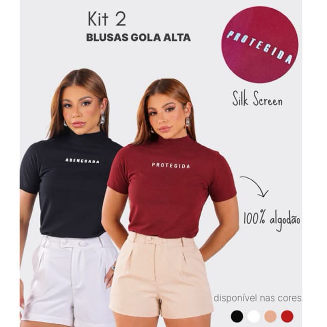 Kit 2 Camisetas Femininas Cristãs Gola Alta Algodão Premium Elegante Confortável Moderna