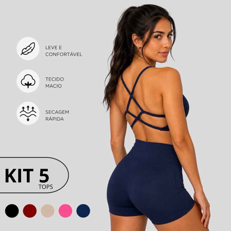 KIT 5 Top TRANSPASSADO costa nua academia sem bojo cropped fitness basico