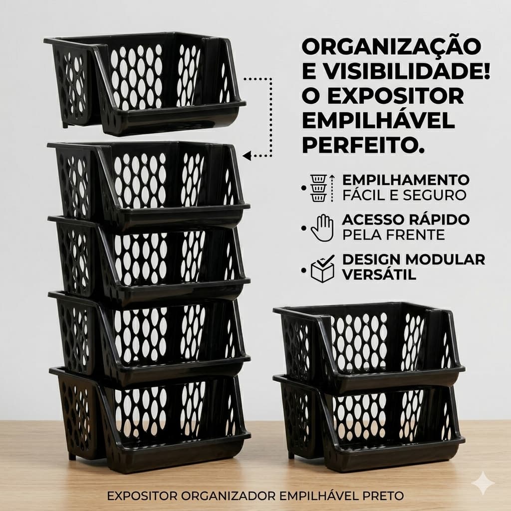 Kits Cesto Empilhavel  Expositor Caixas Organizador Estoque