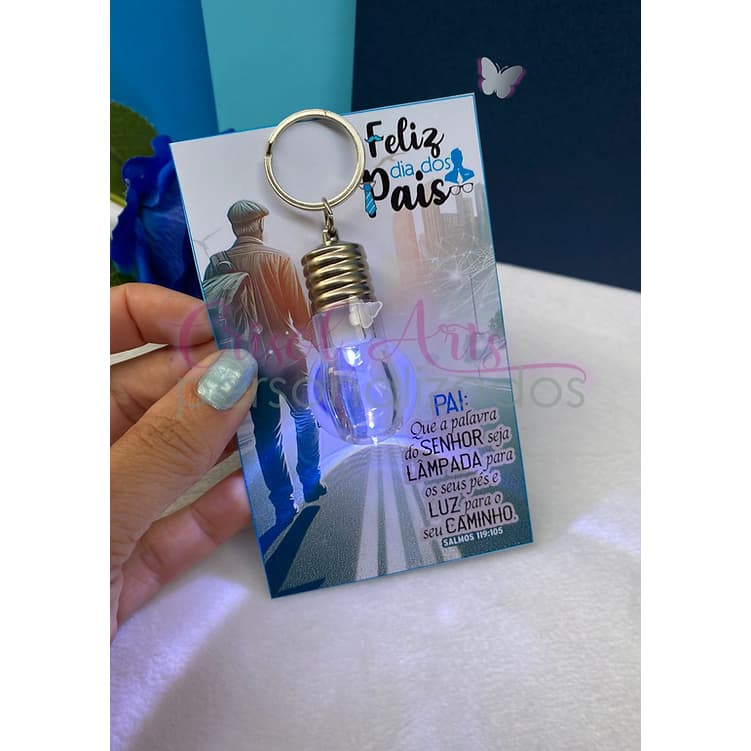 Mimo Dia dos Pais Cartão com Chaveirinho Lanterna Luz - Lembrancinha Dia dos Pais  Chaveiro Lâmpada