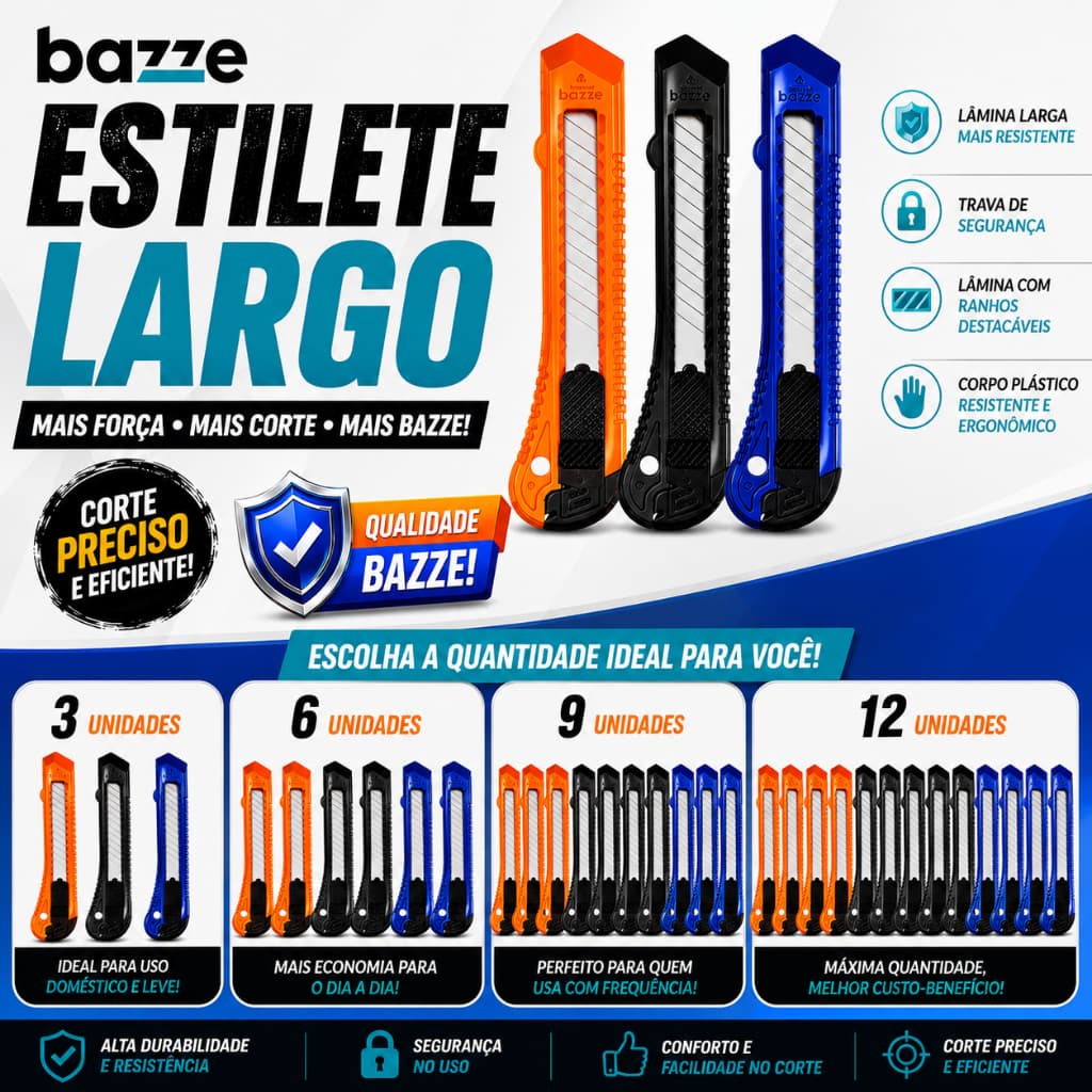 Estilete Largo Profissional Bazze B4002 Lâmina Refilável 15cm
