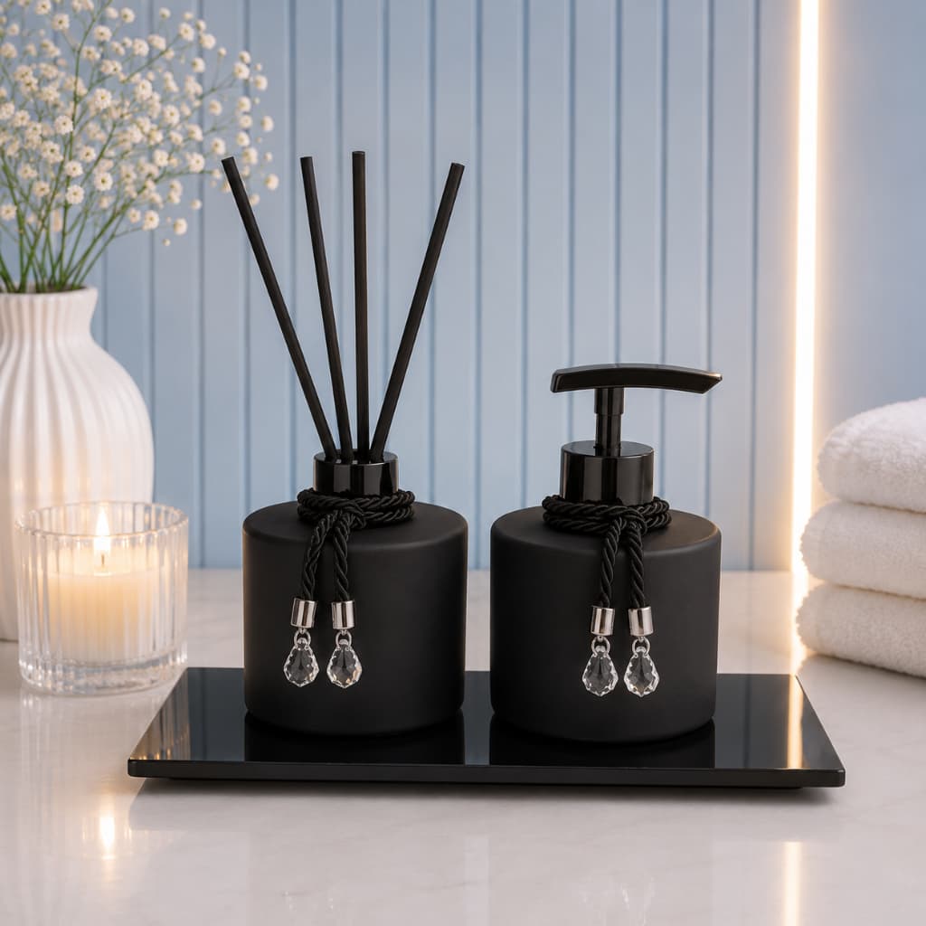 Kit Lavabo Banheiro Preto Fosco 3 peças Cores Diversos - Bandeja Opcional