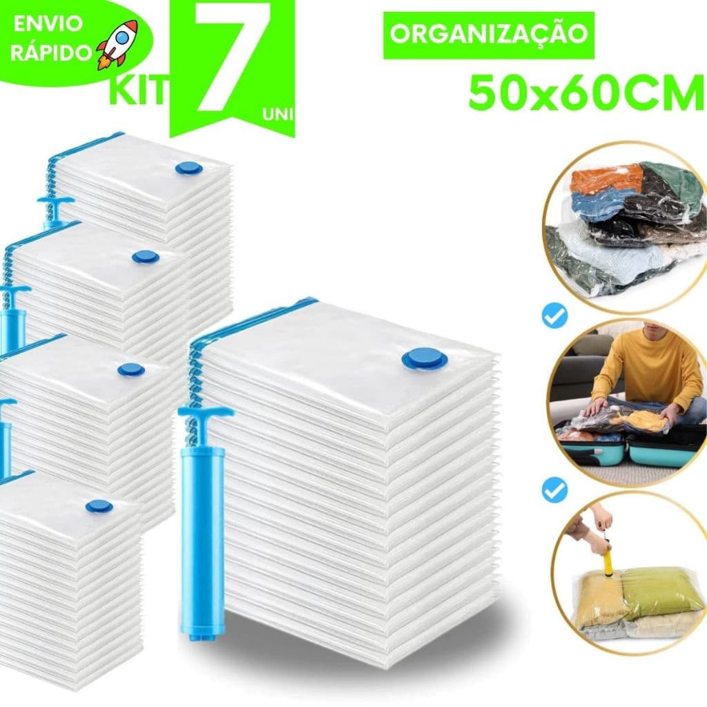 Kit Organização de Guarda Roupa Saco a Vácuo Bomba de Ar Manual Mala Viagem Coberto Travesseiro Closet