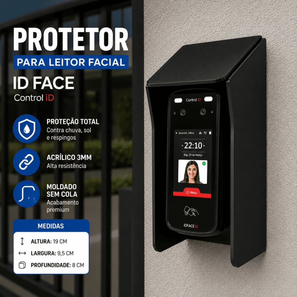 Protetor Para Leitor Facial ID Face Control iD Acrílico Preto 3mm