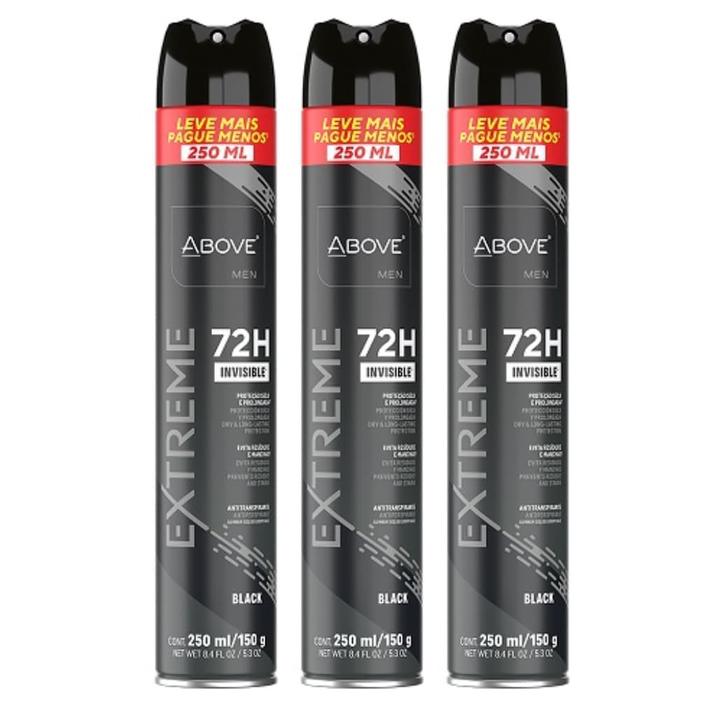 Kit 03un Desodorante Aerosol Antitranspirante Above Men Extreme Invisible Black 250ml
