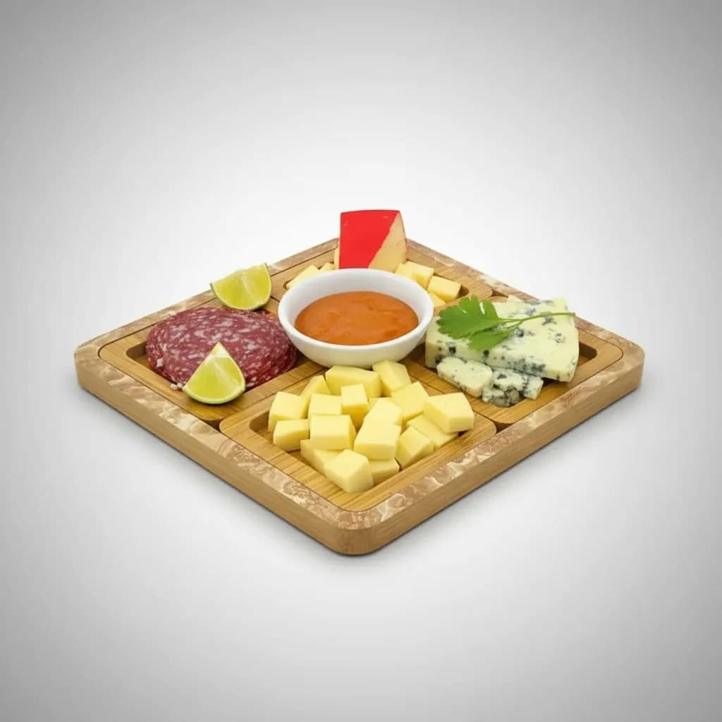 Conjunto Petisqueira Quadrada MDF com Base Madeira para Frios e Petiscos
