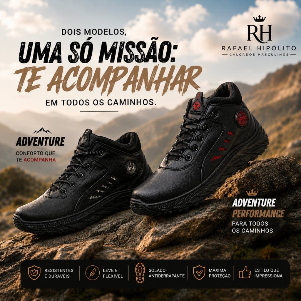 Bota Adventure Masculina Cano Baixo Tratorada Leve Confortável Antiderrapante