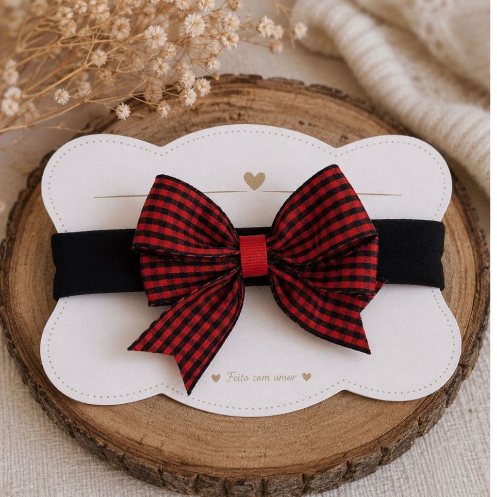 Faixa De Cabelo Bebê Laço Xadrez  Tiara Faixinha  Confortável Laço Feminino Acessórios Cabelo