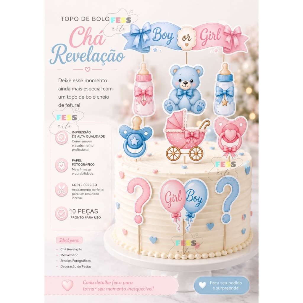 topo de bolo chá revelação 10 peças mesversario personalizado boy or girl bebê decoração tag barato