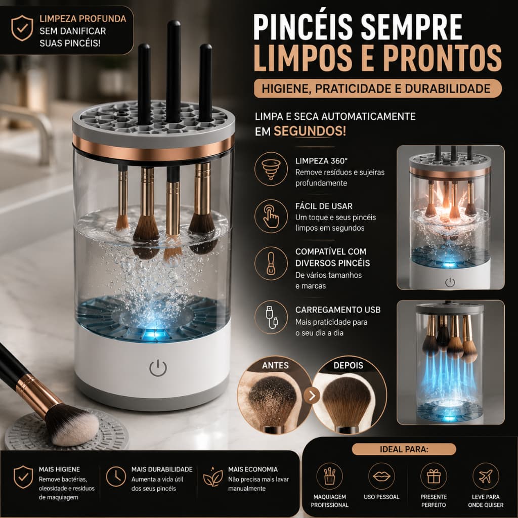 Pincel limpador automático elétrico bivolt 16cm USB