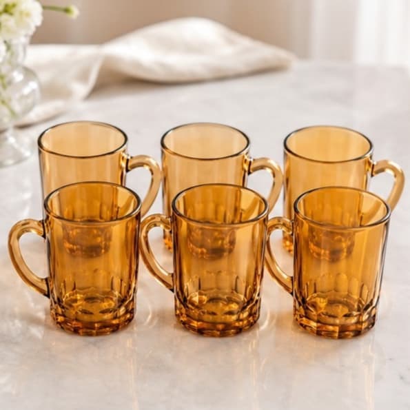 Jogo 6 Canecas de Vidro Âmbar 90ml Xícara Café Espresso Cafezinho Conjunto de Xicaras Elegante Mesa Posta