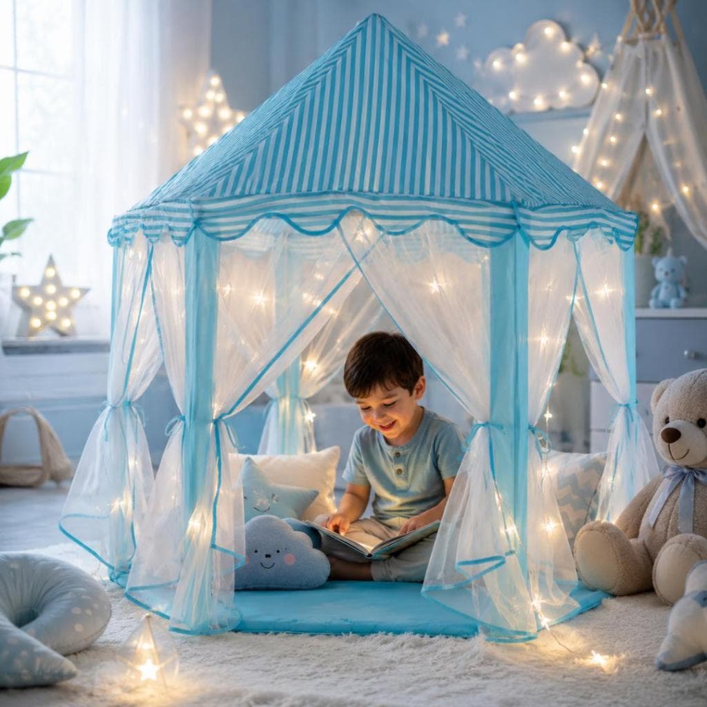 Barraca Infantil com Led Tenda / Toca Grande Rosa e Azul + Luzes + Bolsa