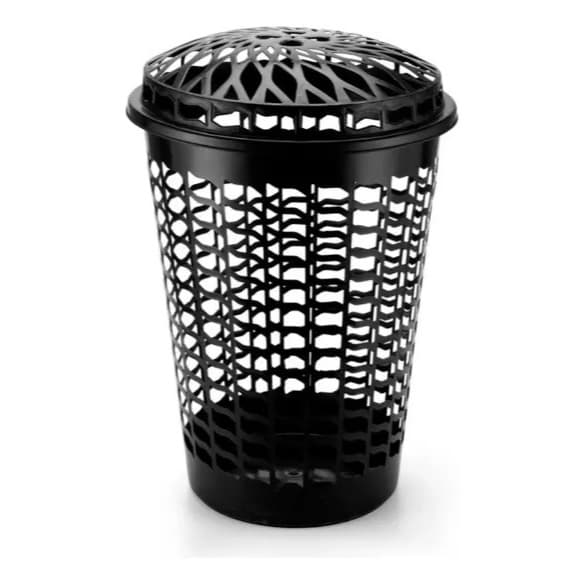 Cesto de roupa cesto telado de plástico redondo 56lt com tampa 67x45cm
