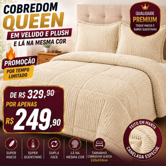 Cobredom Queen Sherpa e Plush Lã de Carneiro Gigante 2,20m x 2,40m Promoção Inverno Quente