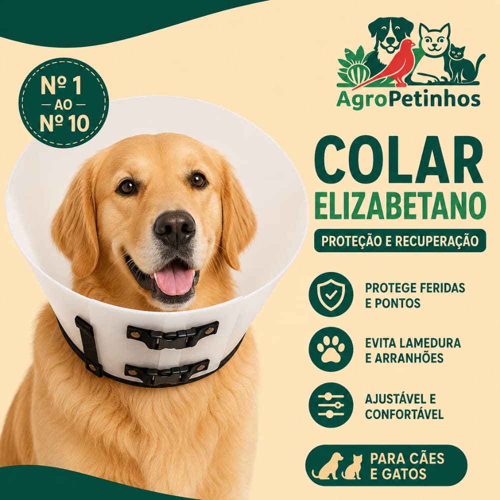 Colar Elizabetano Pós Cirúrgico para Cachorro e Gato Cone Protetor Anti Lambedura