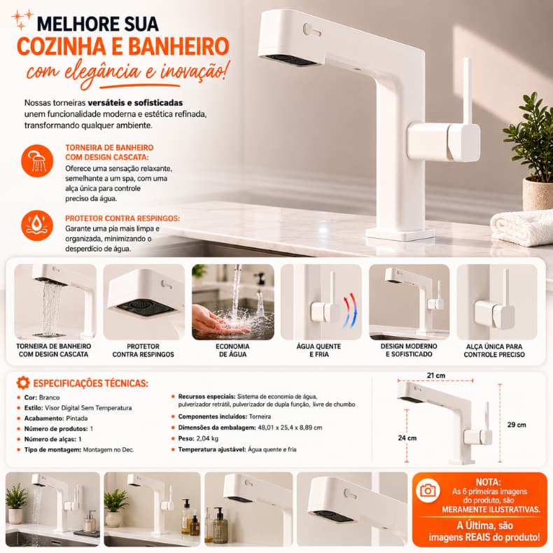 Torneira Para Banheiro Lavabo / Cuba Branca Luxo Moderna 1/2 Multifuncional