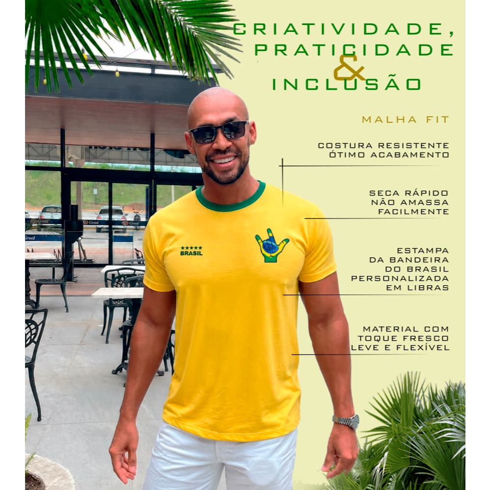 BRASIL AMARELA AZUL BRANCA PRETA CAMISETA COPA TIME CAMPEÃO VENCEDOR TORCEDOR ANIMAÇÃO BÁSICA FIT POLIÉSTER ELASTANO DTF