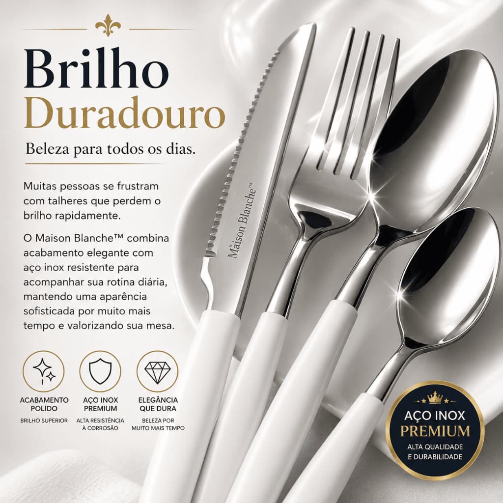 Kit Talheres Aço Inox 25 Peças Branco com Organizador Porta Talheres Jogo de Talheres Premium