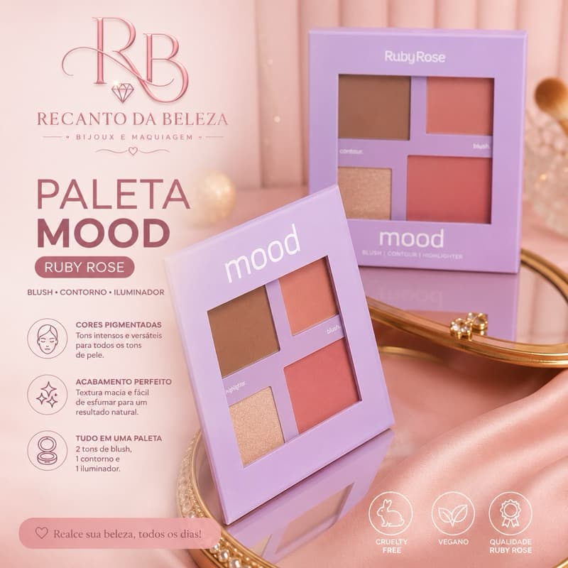 Paleta De Blush Contorno E Iluminador Mood Ruby Rose