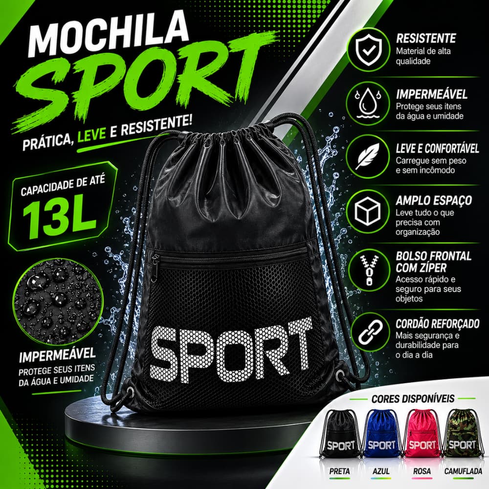 Mochila Impermeável 13L Resistente Água Bolsa Sport Unissex kit 5 ou 10 Resistente Corrida Viagem