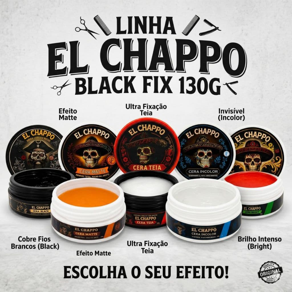 Cera Pomada Modeladora Cabelo E Barba El Chappo Black Fix 130g Alta Fixação Profissional Matte Teia Black Incolor Bright