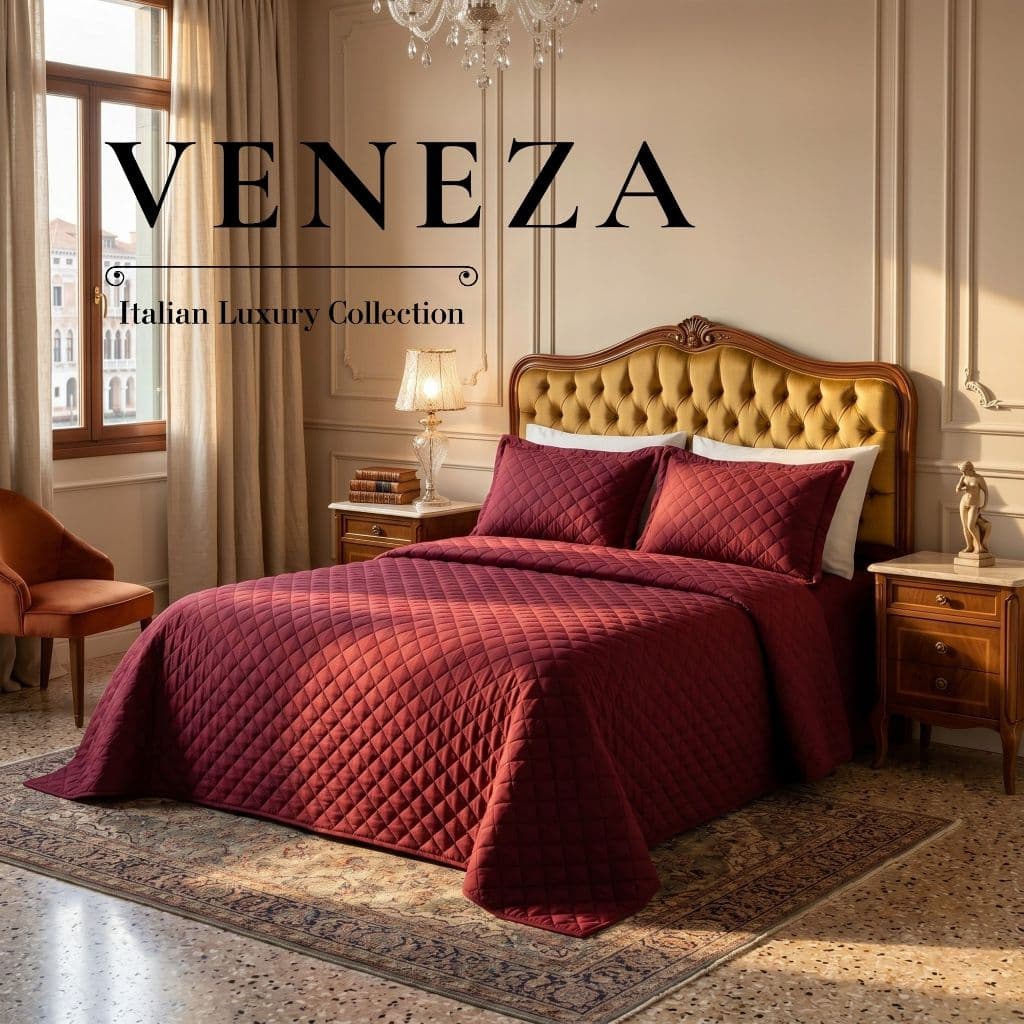 Cobre Leito Casal Veneza Padrão 3 Peças Matelado com Porta Travesseiro Colcha Elegante Premium