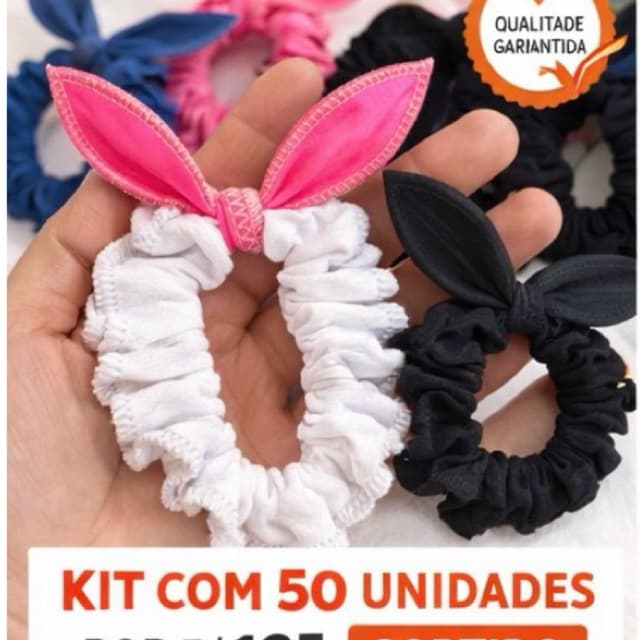Kit 50 Scrunchies com Laço Orelhinha Premium | Elástico de Cabelo Feminino Moda Blogueira TikTok Atacado Revenda
